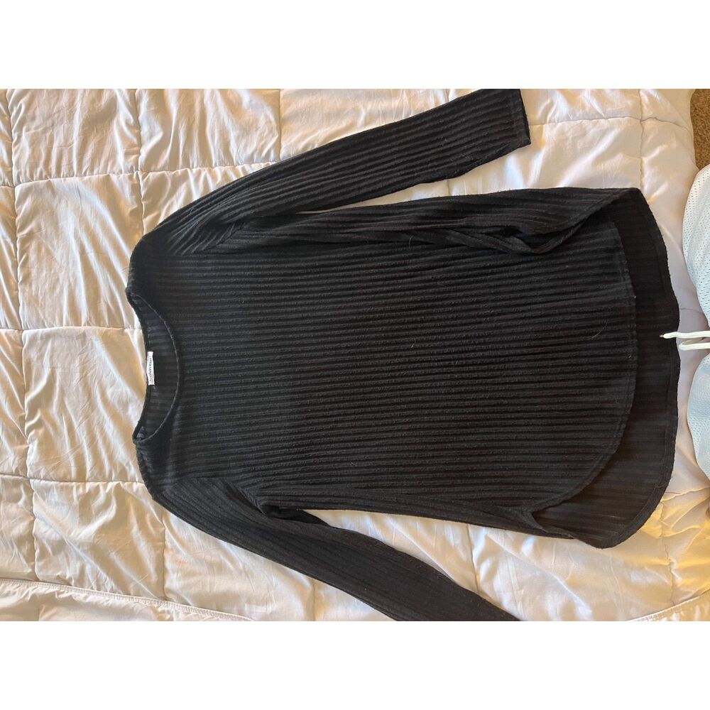 Calvin Klein Black Ribbed Long Sleeve Top - Women's Size S, Elegant Casual Wear